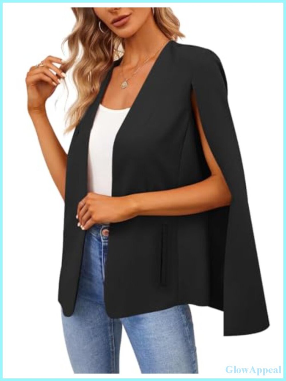 Cape Blazer Open Front Long Sleeve Shawl Collar Business Casual Jacket